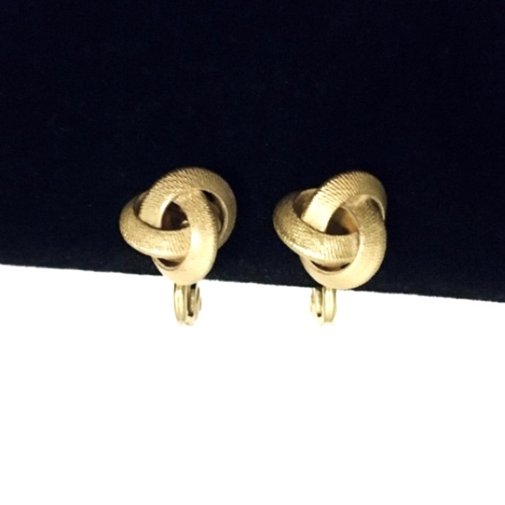 Monet Clip-On Vintage Style Matte Goldtone Knot Earrings